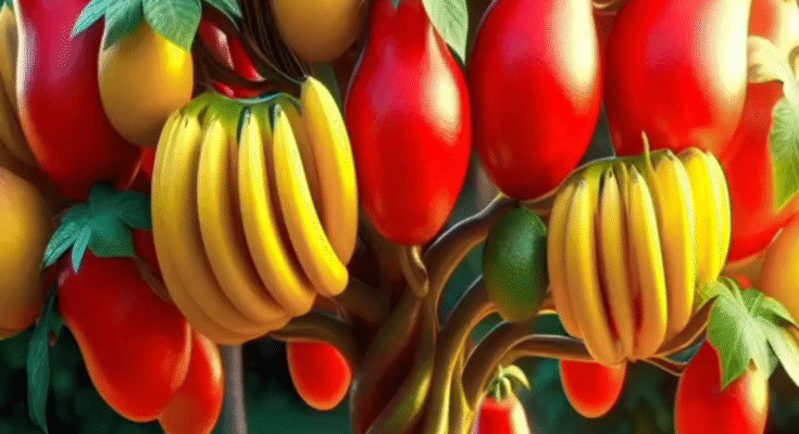 Easy and fast technique for planting and growing hybrid fruit trees of papaya and banana.