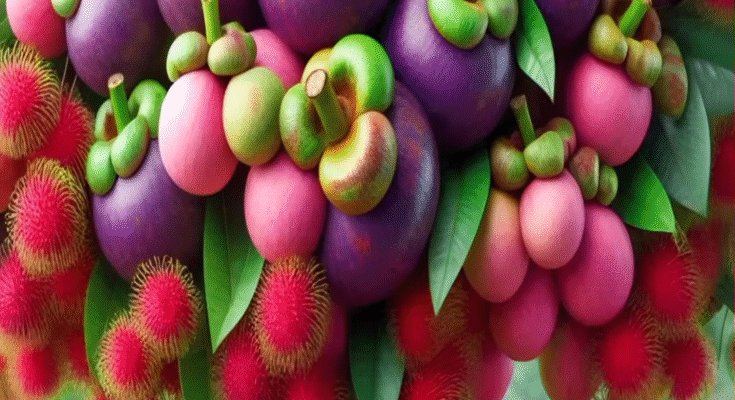 method of growing and planting hybrid mangosteen fruit trees with rambutan fruit.